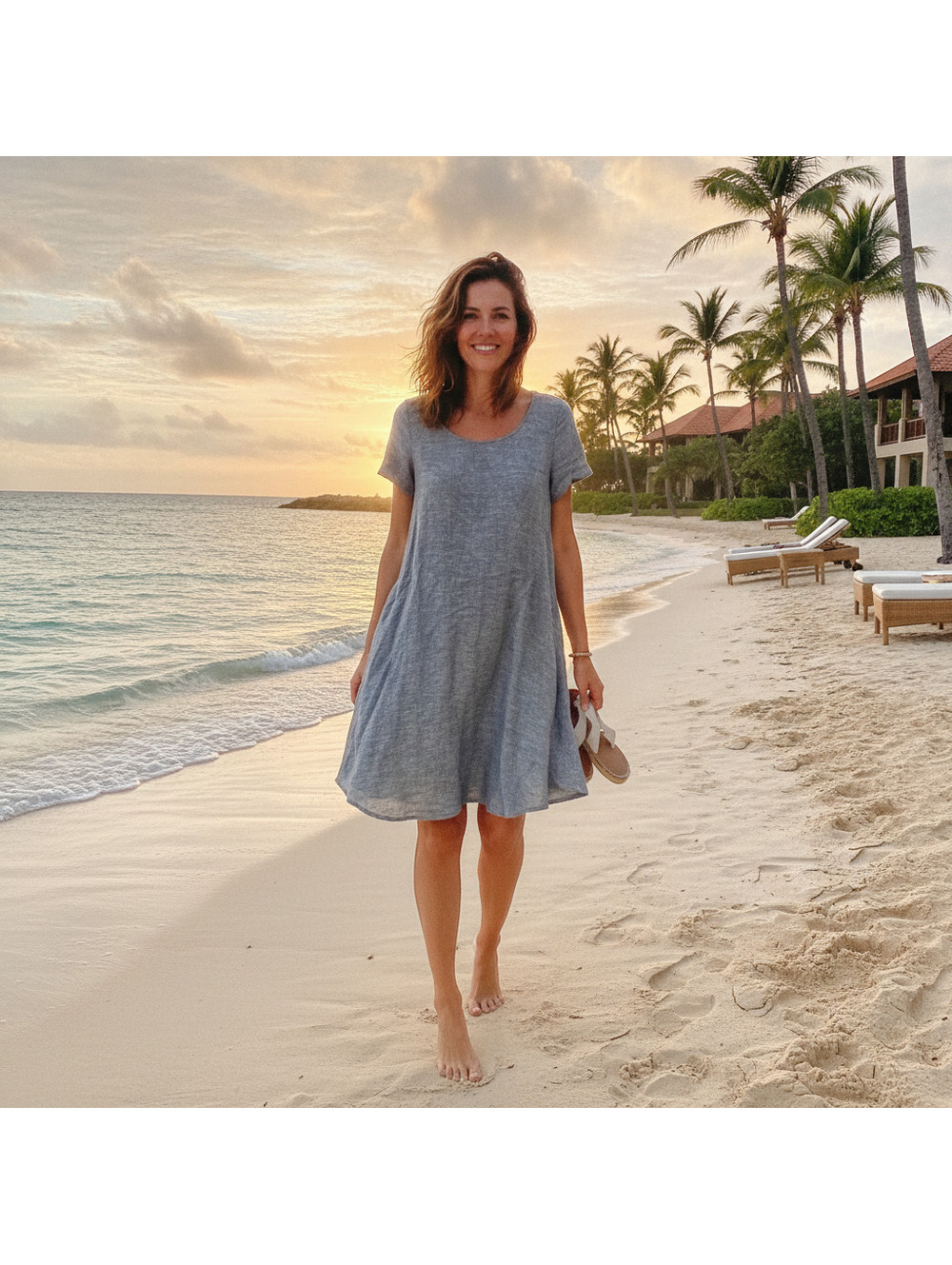 YUVITA 100% LINEN DRESS W/ POCKETS SIZE XS